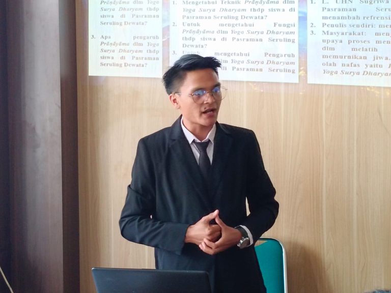 Ujian Proposal Penelitian Program S2 Brahma Widya Pascasarjana UHN I Gusti Bagus Sugriwa Denpasar: I Made Dwipayana Yogi Swara Bahas Prāṇāyāma dalam Yoga Surya Dharyam